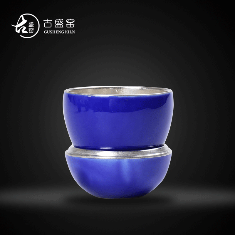 Ancient sheng up new gift boxes silver health egg cup pure manual celadon sample tea cup of tea light cup single CPU tasted silver gilding