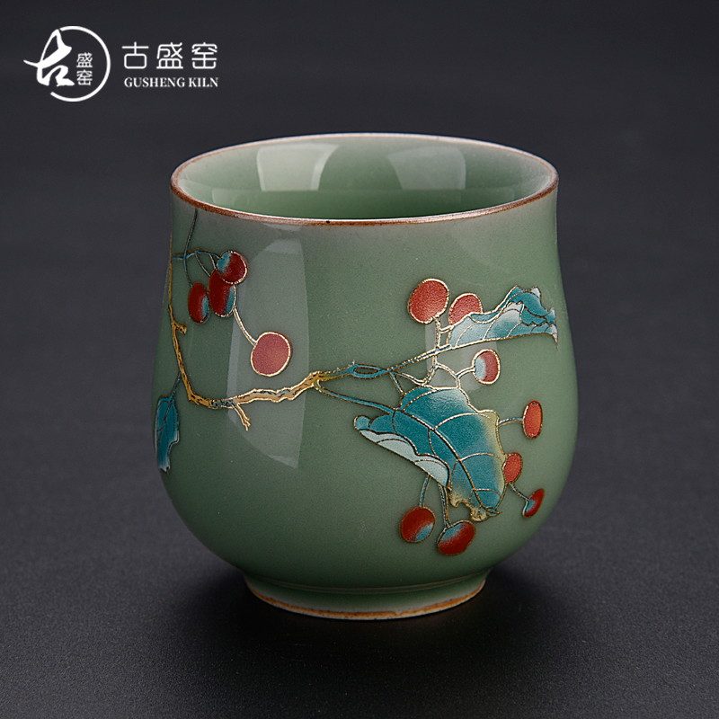 The ancient sheng up sample tea cup jingdezhen ceramic cups kung fu tea set hand - made pastel master cup celadon small single CPU