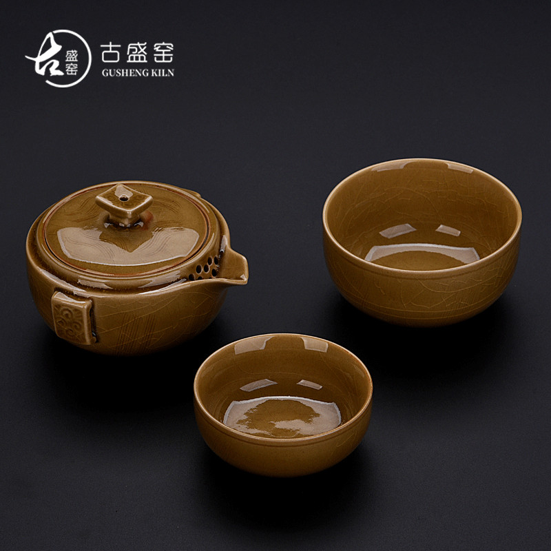 The ancient sheng up 2 new xiangyun pearl celadon crack cup a pot of two portable contracted ceramic cup personal travel