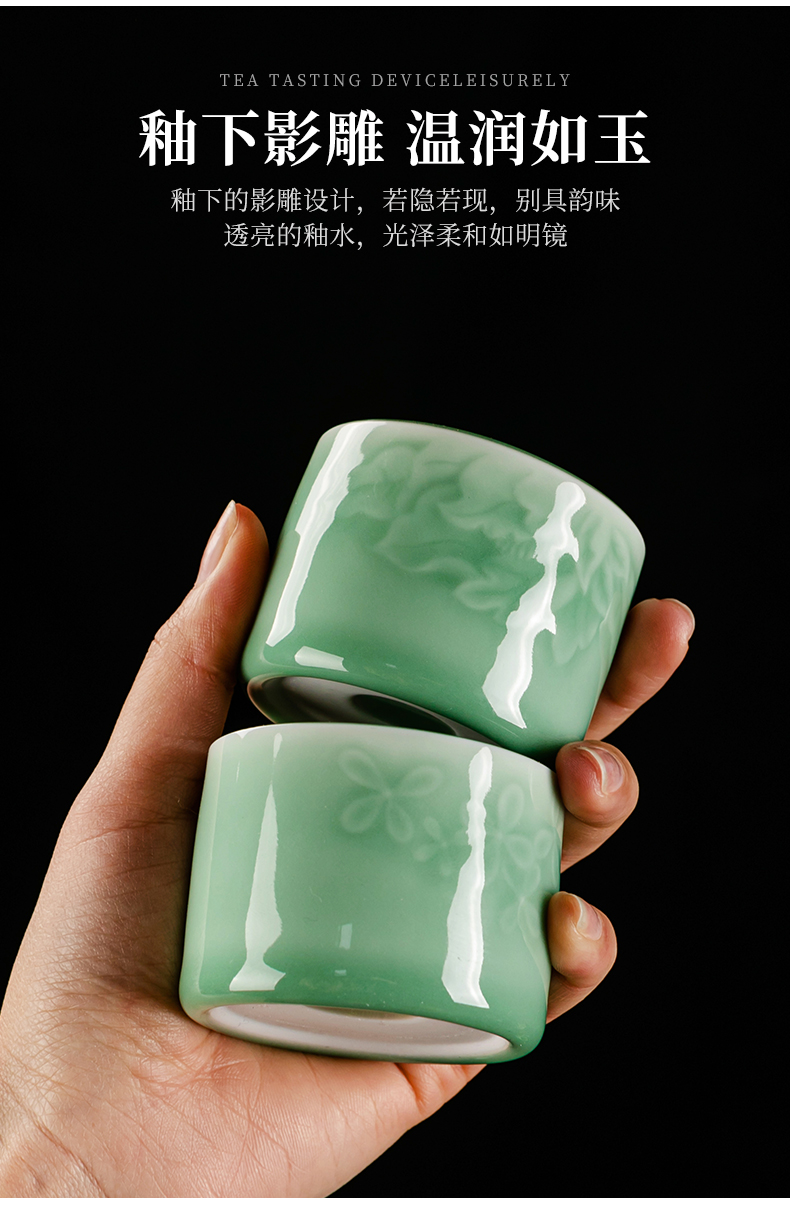 The ancient shadow blue sheng up celadon hand cut sample tea cup kirin wind tank cup ceramic tea set master cup single CPU