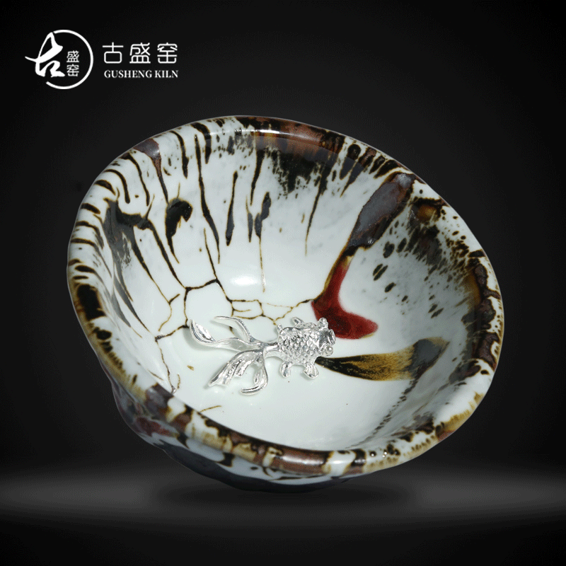 Ancient sheng up new straight Taiwan chi wild flow glaze craft ceramic pure silver whitebait tea sample tea cup, master cup