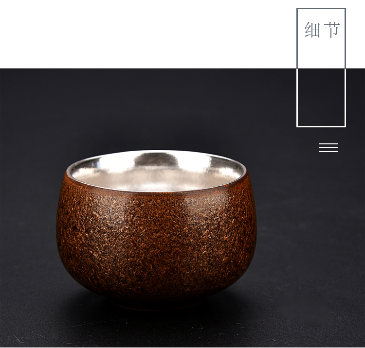 Ancient sheng up manually coppering. As silver 999 sterling silver master cup single cup sample tea cup of jingdezhen ceramic silver cup silver cup