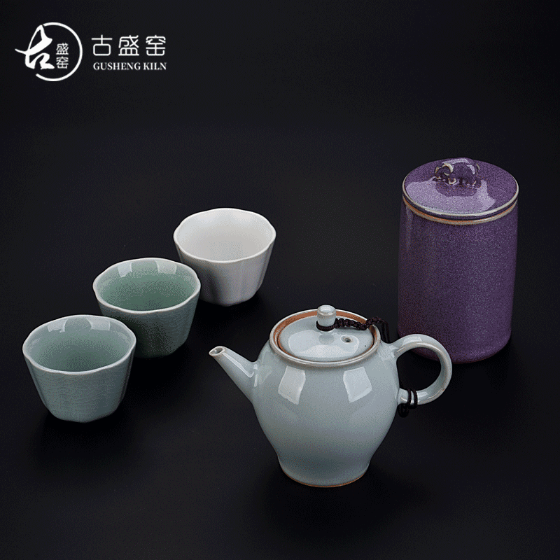 Ancient sheng up 3 new high - ranked imperial concubine five of Ancient jun elder brother up with porcelain masterpieces small) a pot of three cups of ceramic package