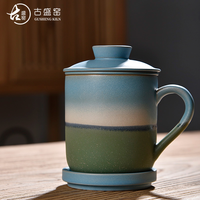 Ancient sheng up up amethyst three cup of office cup filter flower ceramic cups mercifully silver cups kung fu gifts home