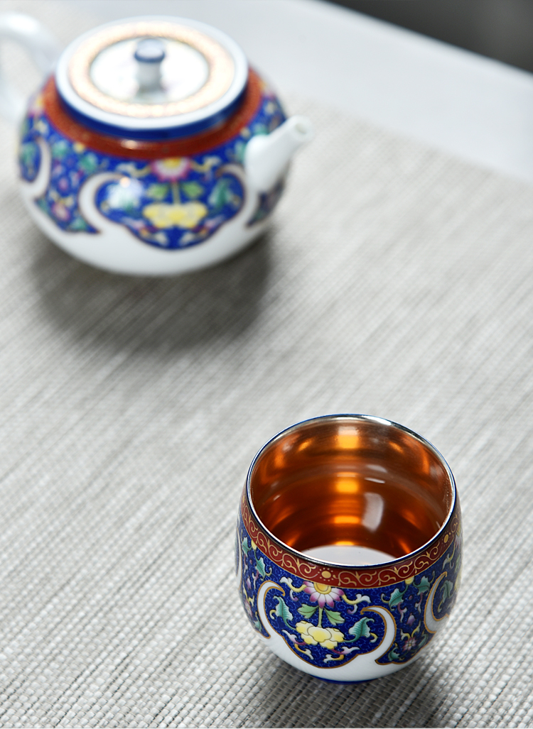 Ancient sheng up tasted silver gilding ceramic colored enamel coppering. As the sample tea cup silver cup master cup perfectly playable cup kung fu tea cup