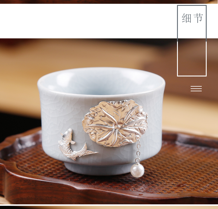 Ancient fill your up up kung fu tea set with silver checking move ceramic cups master cup single cup cup sample tea cup