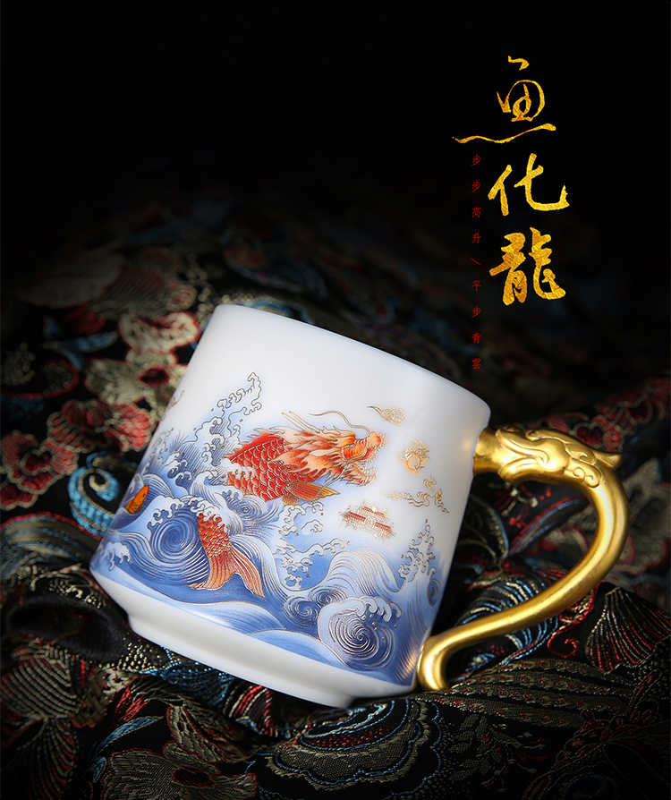 The ancient sheng up dehua white porcelain craft glass ceramic gifts home suet jade office cup personal cup with cover cups