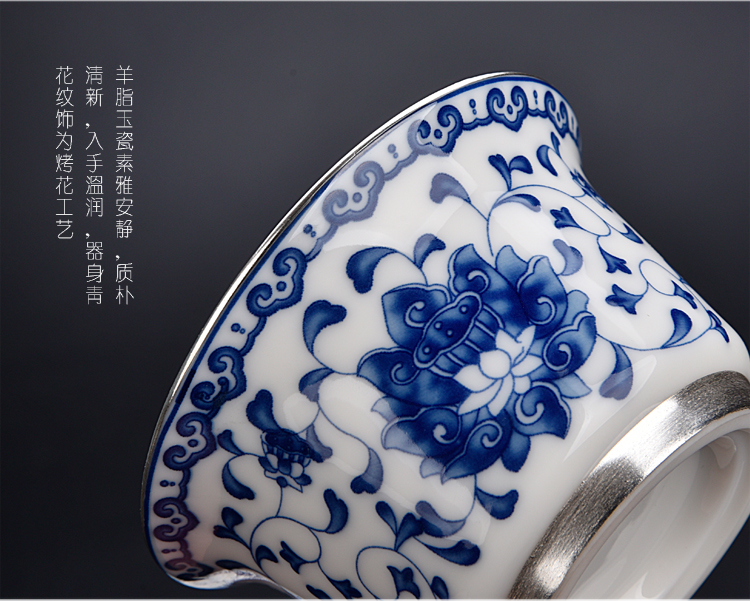 Ancient sheng sea coppering. As silver ceramic up of blue and white dragon suit kung fu tea set silver home tea tureen tea pot