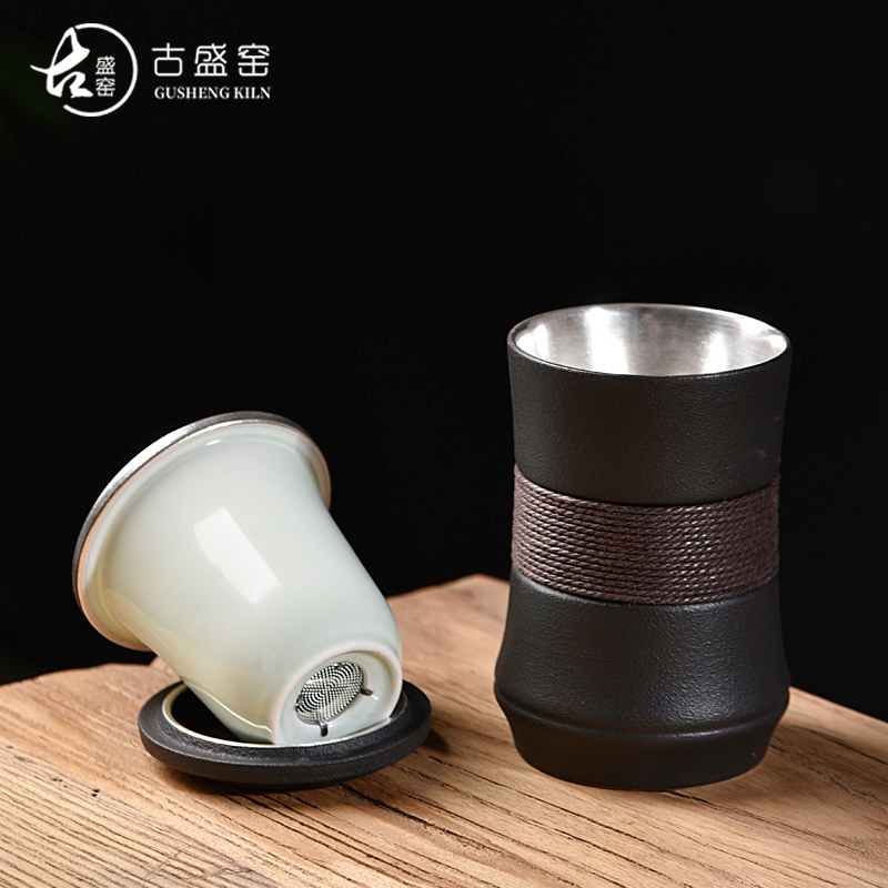 Tasted silver gilding ancient sheng up ceramic cups simple office tea cup silver cup mark cup with cover filter glass cup