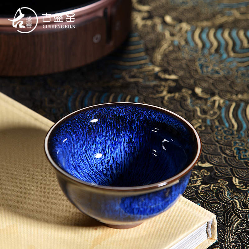 The ancient sheng up up kung fu tea cups of household ceramic sample tea cup temmoku built light tea master cup single CPU