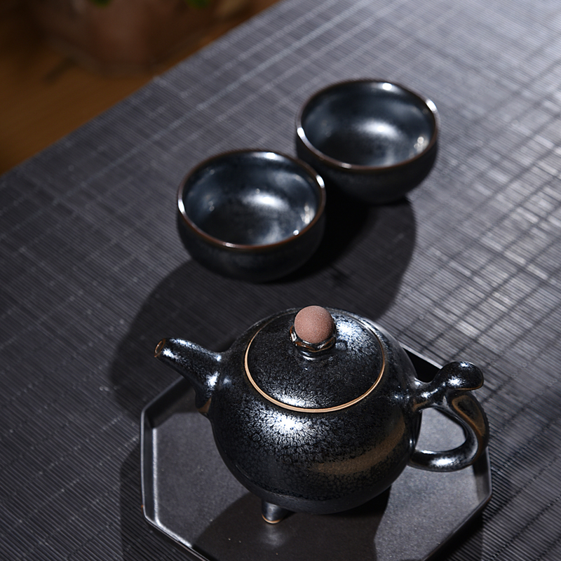 Ancient master sheng up Chen Weichun star crack cup red glaze, a pot of two glass ceramic portable travel make tea tea set