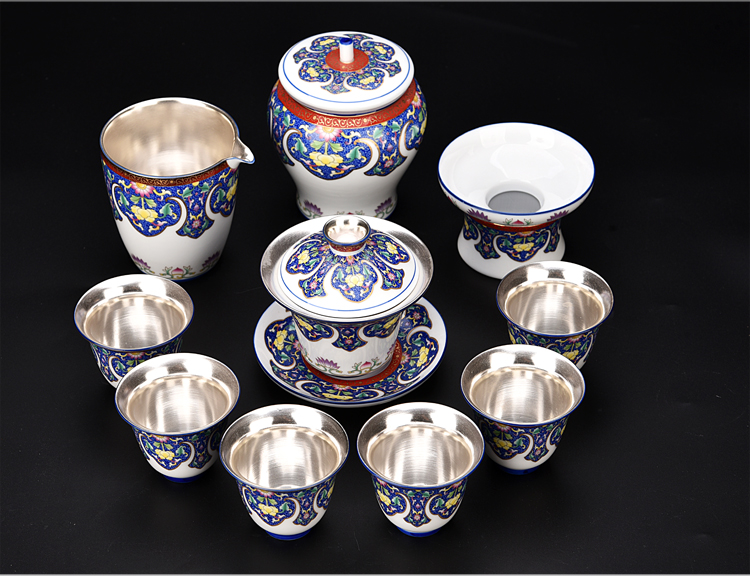 The ancient sheng up coppering. As silver tea set blue and white porcelain enamel teapot silver cups kung fu tea set of a complete set of The home