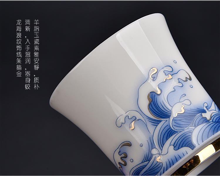 The ancient silver cup bowl sheng up dragon sea blue and white porcelain tea tea tasted silver gilding master cup single cup by hand