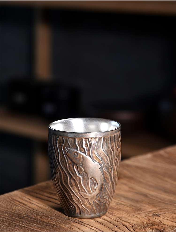 Ancient sheng up ceramic cups home tasted silver gilding kung fu master cup relief creative leap make tea cup with the cup