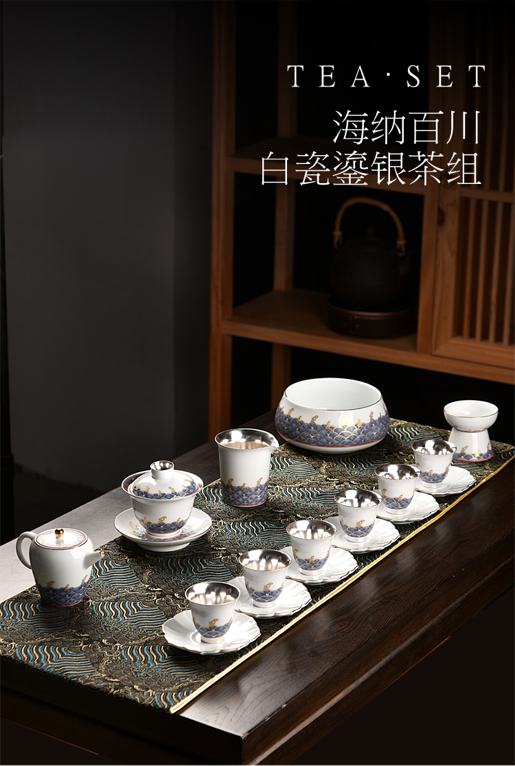 Ancient sheng up 999 sterling silver, kung fu tea set colored enamel porcelain of a complete set of 6 people tasted silver gilding the teapot teacup gifts