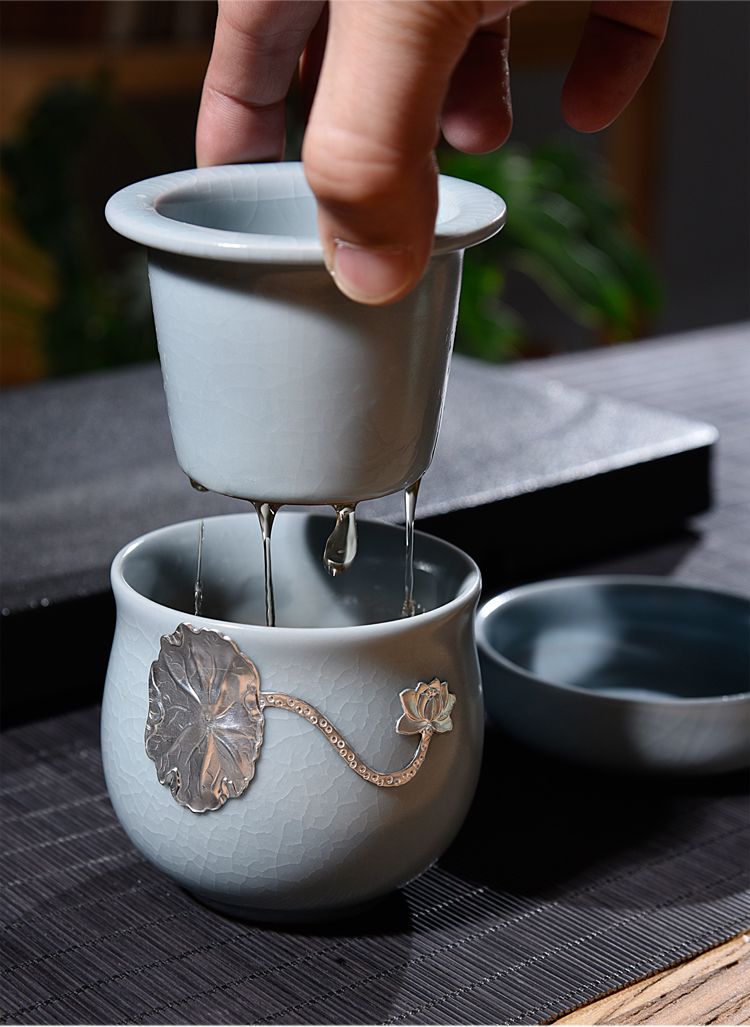 Ancient fill your up up with silver ceramic crack cup travel office cup tea cup of kung fu tea cups portable whitebait cup