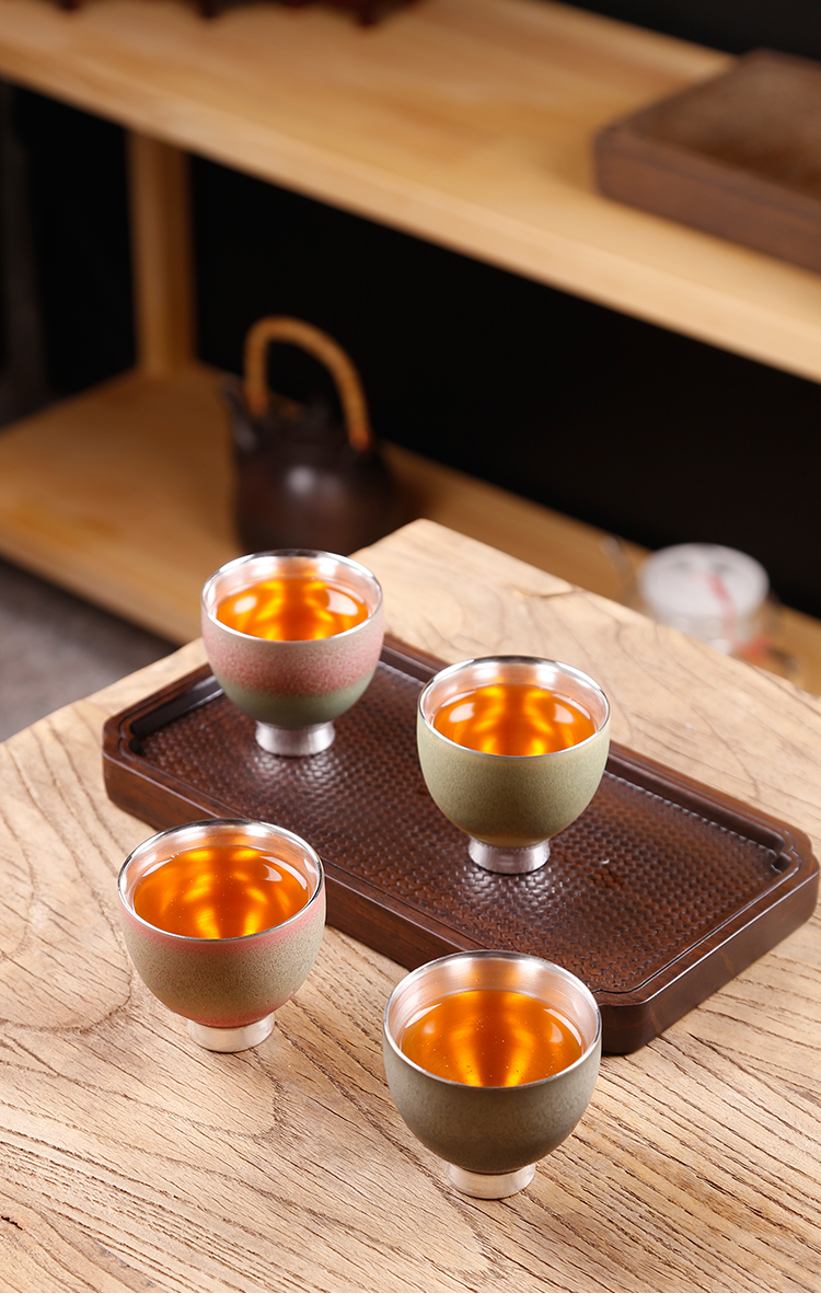Ancient sheng up 999 sterling silver master cup single cup cup ceramic tea cup, kung fu stars to use manual coppering. As silver cup
