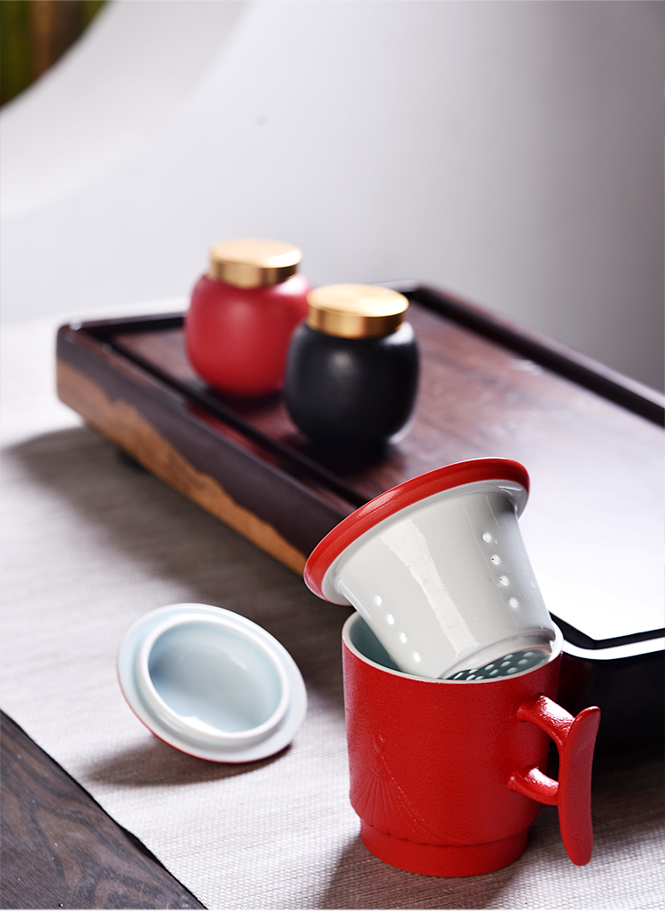 Ancient office cup sheng up porcelain keller with cover filter office cup tea cup zi lu bao tin lid caddy fixings