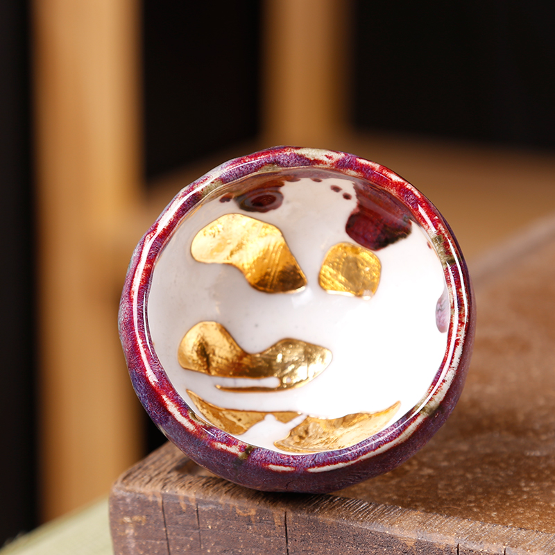 Hand made tzu wild ancient sheng up'm masters cup Japanese tracing 24 k gold open piece of wild sample tea cup ceramic kunfu tea light