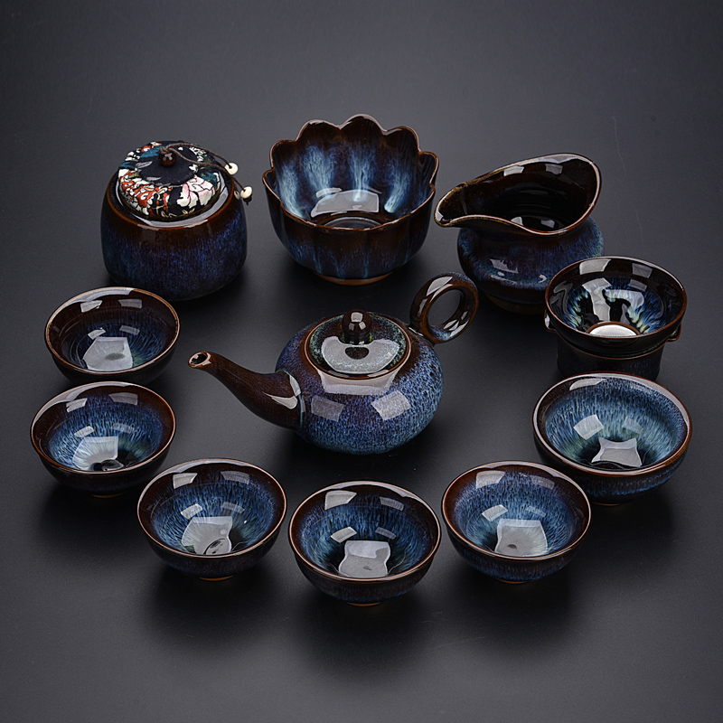 Ancient jun sheng jin jun porcelain up household suit tea cups furnace manual variable set of tea set masterpieces