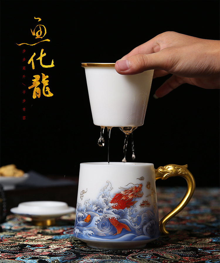 The ancient sheng up dehua white porcelain craft glass ceramic gifts home suet jade office cup personal cup with cover cups