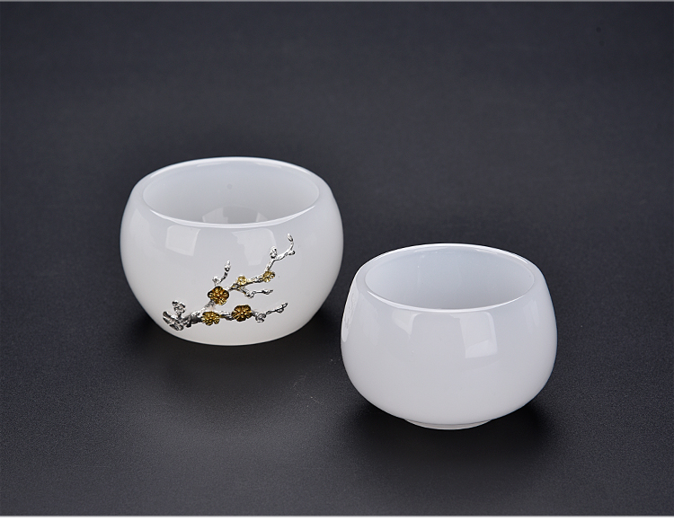 Ancient jade sheng up with porcelain of a pot of three to four cups of jade kung fu bowl whitebait white jade porcelain tureen silver sample tea cup set