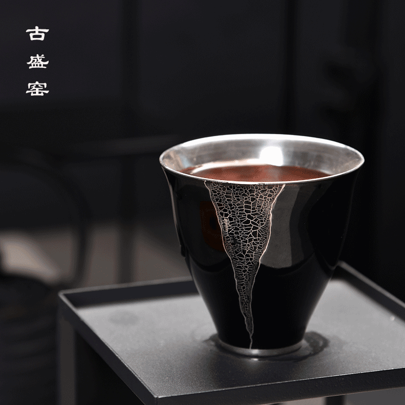 The ancient new gift boxes mo yu sheng up ceramic tasted silver gilding agate glaze large sample tea cup personal single cup of tea