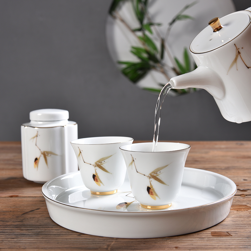 Ancient sheng up 2 new suet jade porcelain tea set ceramic dry mercifully two cups of tea, a pot of tea