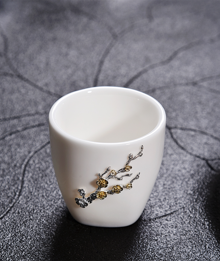 The ancient sheng up new lotus white porcelain ceramic whitebait cup silver inlaid with silver tea sample tea cup, master cup single cup bowl