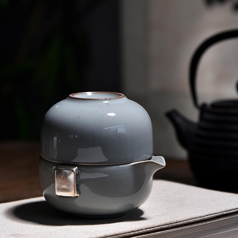 Ancient sheng up 2 new xiangyun pure silver mine loader ceramic crack cup a pot of two cup travel kit home portable package