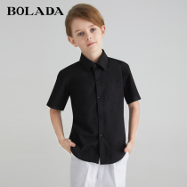  Childrens short-sleeved white shirt Boys and girls suit matching suit Flower girl dress Bamboo fiber short-sleeved shirt summer