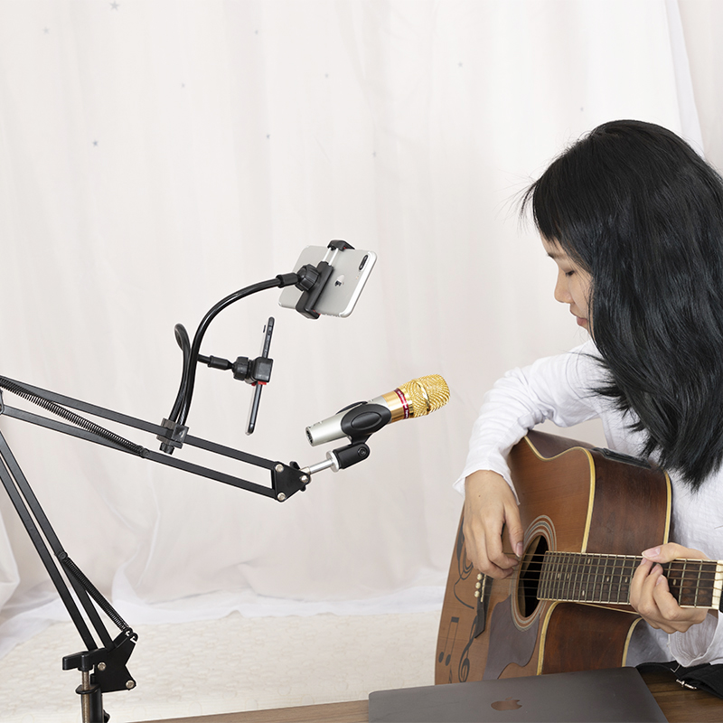 Lazy mobile phone live broadcast bracket desktop anchor net red microphone karaoke universal universal cantilever multi-camera clip