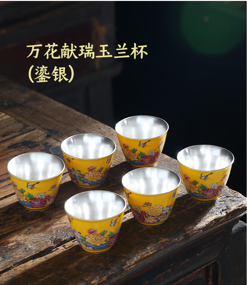 Silver colored enamel craft built 999 sterling Silver cup lamp cups tea set small ceramic hat to big master sample tea cup