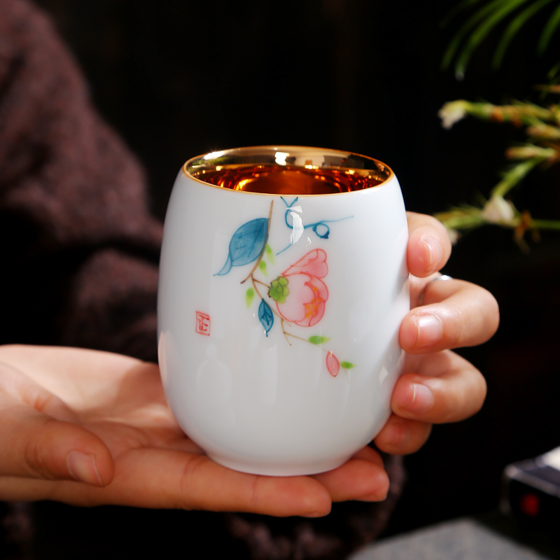 Gold hand - made the master sample tea cup cup of blue and white porcelain tea set ceramic a single cup of large single lamp that kung fu tea cups