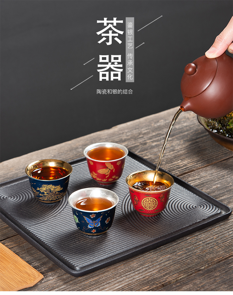 The Master cup single cup 999 sterling silver cup tea ceramic sample tea cup with silver, kung fu bowl is pure manual coppering. As silver cup