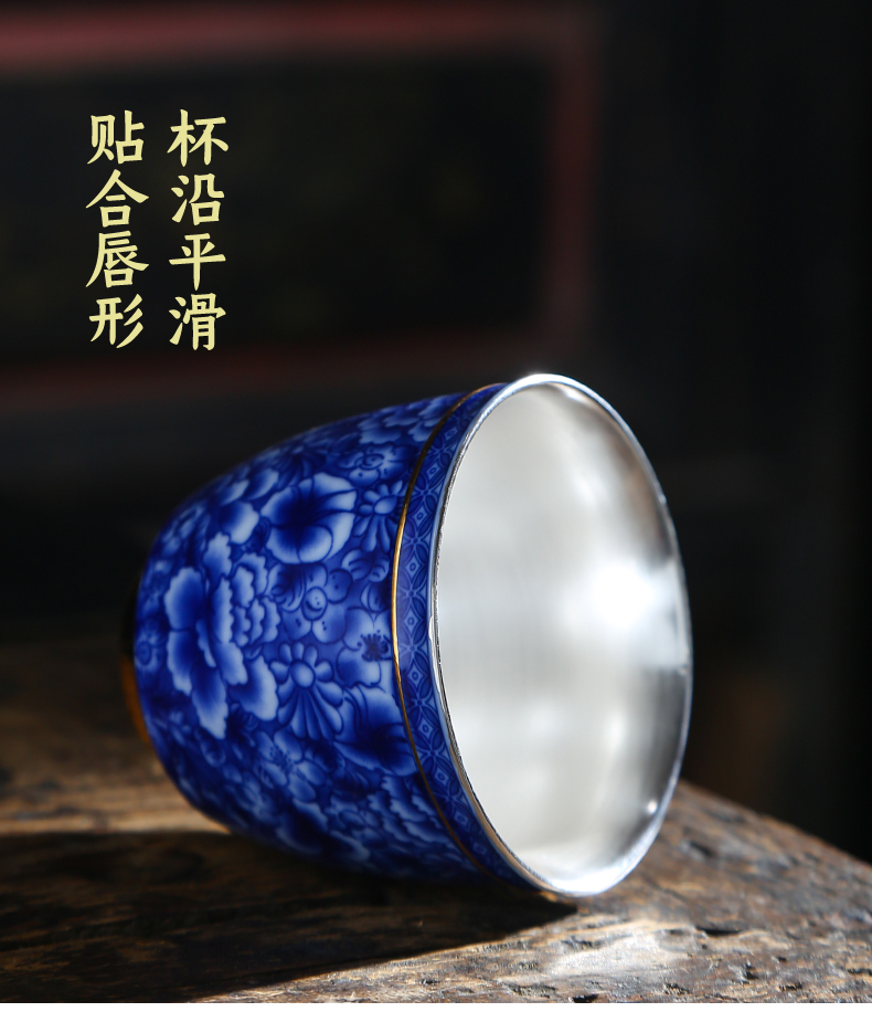 Tasted silver gilding sample tea cup kung fu tea ceramic cups, of blue and white porcelain tea set big personal cup master single cup, small cup