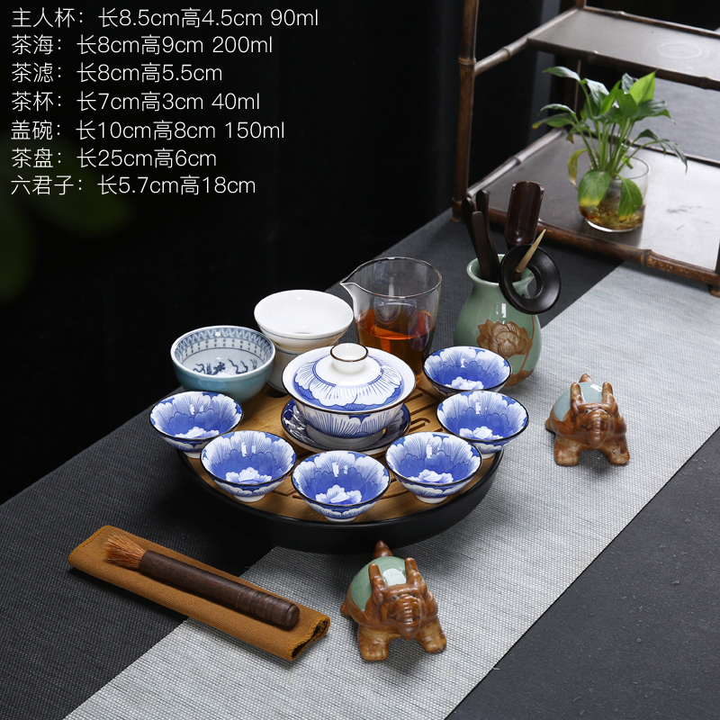 Blue and white pad printing white porcelain suet jade porcelain tea set the teapot paint home only three tureen kung fu tea set