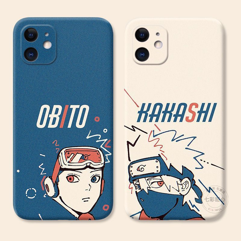 Kakashi-Themed iPhone 18/17/16E/15Plus/14/13/12/11Air Case with Obito and Naruto Design, Japanese Anime Style, Unisex, Shockproof Soft Case