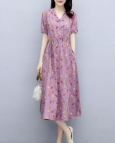 Floral cotton linen dress 2020 Summer new temperament thin French goddess fan size mother linen skirt