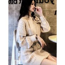 Gangfeng retro chic small fragrant wind Net red fried street celebrity temperament foreign sweater shirt two-piece set female autumn and winter