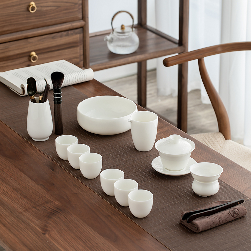 Luxurious Dehua White Porcelain Tea Set with Jade-Like Texture, Suitable for Home and Office Use, Includes Teapot, Teacups, and Gaiwan, Complete Gift Set Luxurious Dehua White Porcelain Tea Set with Jade-Like Texture, Suitable for Home and Office Use, Includes Teapot, Teacups, and Gaiwan, Complete Gift Set