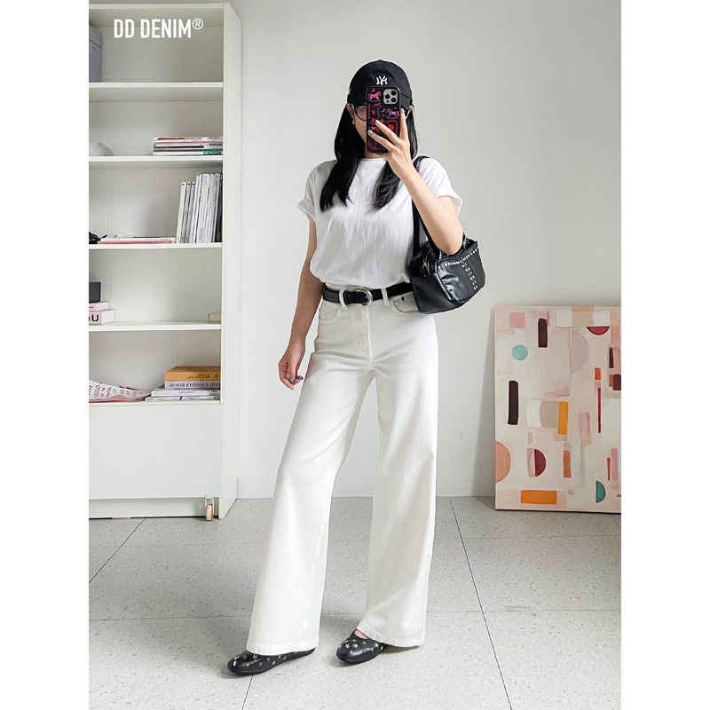 Dd'Born with Straight Legs' Classic Edition 26 Summer White Paper-Like Soft and Stretchy Wide-Leg Straight Thin Jeans