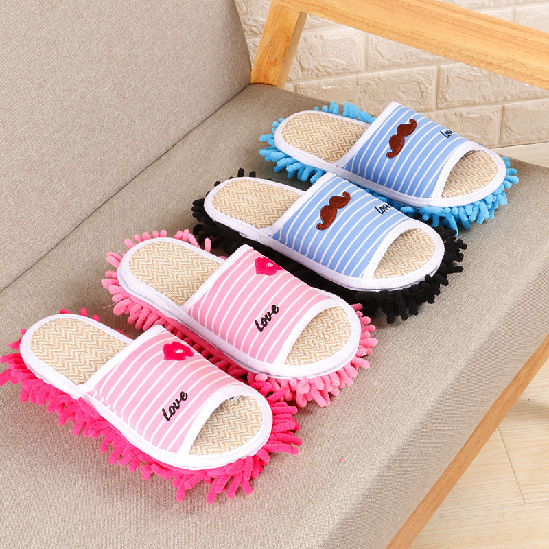 Summer new beard red lip couple linen home slippers can be moped floor wipe slippers can be removed and washed mop slippers