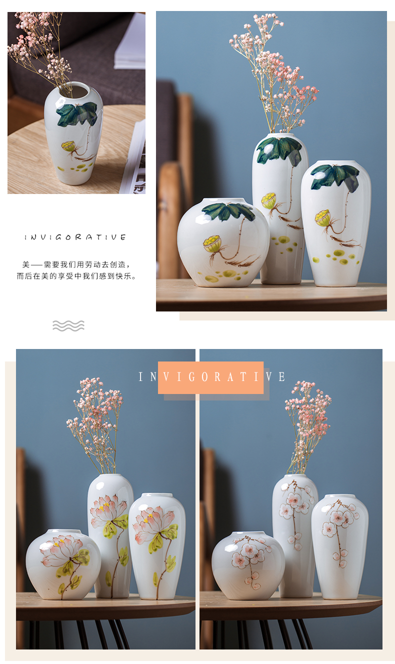 Three - piece jingdezhen ceramic porcelain of new Chinese style mini vase vase brush pot creative sitting room place, restoring ancient ways