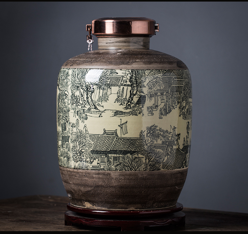 Jingdezhen ceramic jars 20 jins 30 jin liquor cylinder wine pot of medicine wine archaize 50 household seal pot