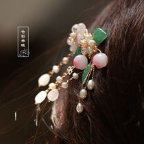 Bamboo shadow Lin Xi colored hair ornaments Dongling jade powder Crystal Pearl hairclip side clip side clip Girl National Wind headgear