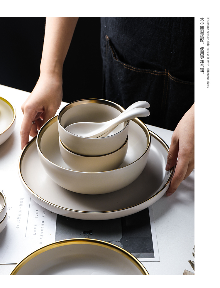 Selley web celebrity ins light wind European - style key-2 luxury frosted glass ceramic tableware suit dishes soup can eat bread and butter plate