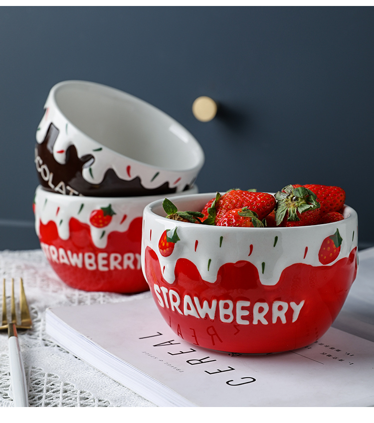 Selley, lovely ceramic strawberry household fruit salad bowl of oatmeal for breakfast bowl noodles bowl bowl eat a single