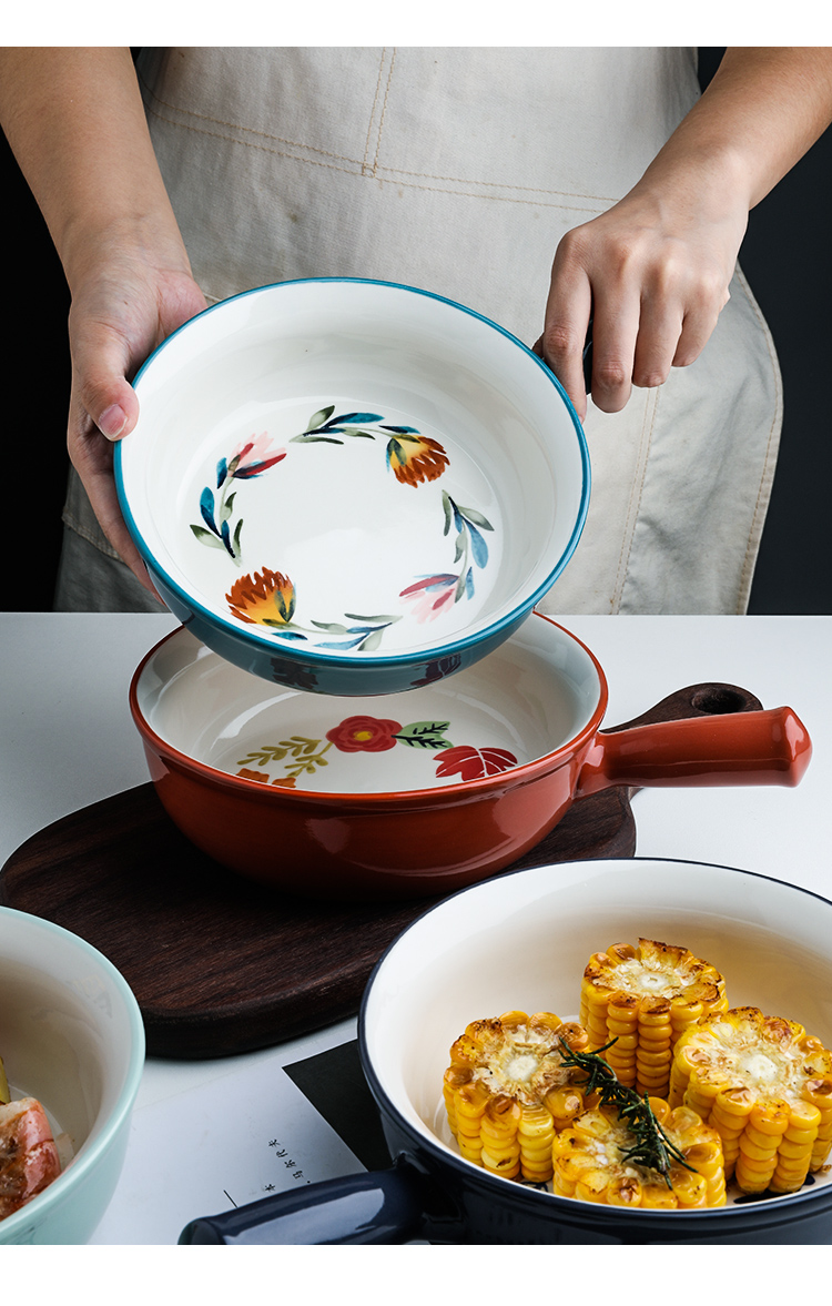 Selley ceramic hand - made handle handle for baking bowl of fruit salad bowl bowl bowl bowl rainbow such as bowl dessert bowl for breakfast