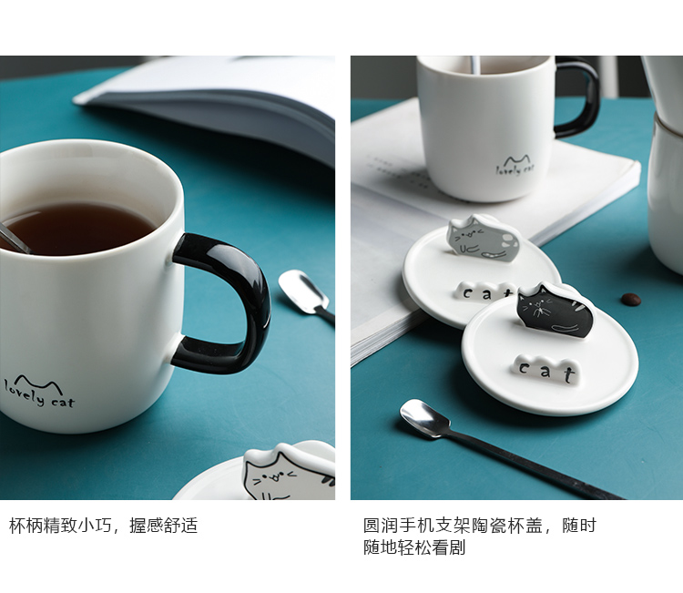 Selley cat mobile rack mark cup with cover the spoon, creative move trend and lovely cartoon household ceramic cup